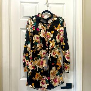 Forever 21 floral long sleeve silk dress size M